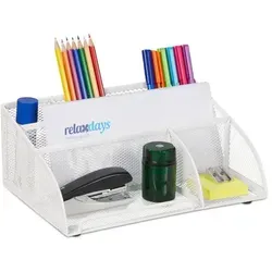 Relaxdays Schreibtisch-Organizer mit 5 Fächern Weiß