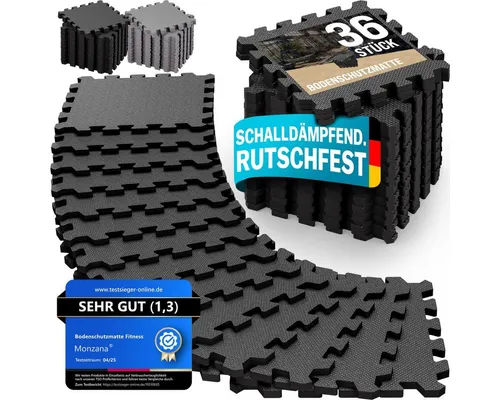 monzana Bodenschutzmatte 36-St., Rutschfest - Bodenschutzmatten aus EVA-Schaumstoff, ideal für Fitnessgeräte, schützen den Boden und bieten eine rutschfeste Oberfläche für sicheres Training.