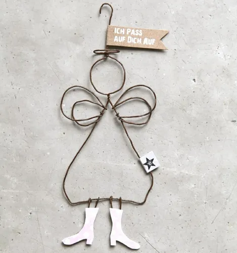 Good old friends Schutzengel ICH PASS AUF DICH AUF Stern Draht Herz angel Metall