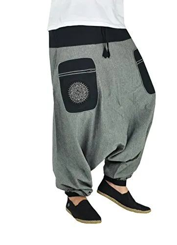 virblatt Haremshose Herren XXL - 100% Baumwolle, grau - Bequeme Haremshose Herren XXL aus 100% Baumwolle, ideal für den Alltag. Mit elastischem Hüftbund, praktischen Taschen und handgesticktem Mandala. Erhältlich in weiteren Größen und Farben.