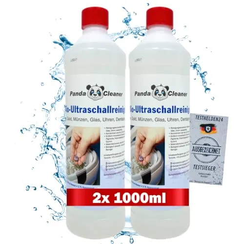 PandaCleaner Reinigungsmittel für Ultraschallgeräte - 2x 1L Konzentrat für Brillen, Dentalprodukte, Gold, Münzen, Glas, Uhren(wasserfest) UVM. (2000ml)