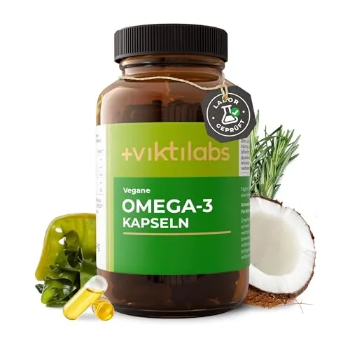 Vegane Omega-3 Kapseln – 1440 mg bioaktives Algenöl – Hochdosiert mit 576 mg DHA, 288 mg EPA in optimalem 2:1 Verhältnis – Laborgeprüfte Premium Qualität – Geschmacksneutral – 60 Kapseln