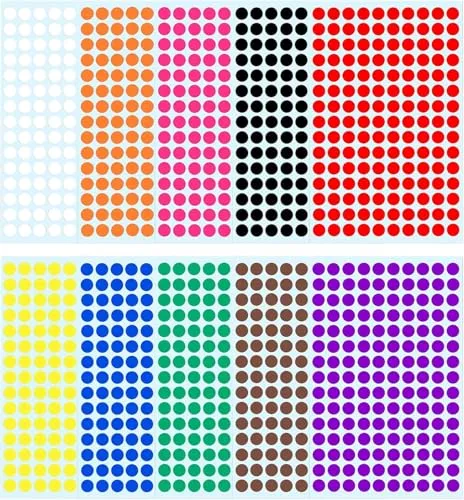 Klebepunkte Runde Punktaufkleber Etiketten Markierungspunkte, Bunte Selbstklebende Klebepunkte Aufkleber, 1500 Stück, 10mm, 10 Farben
