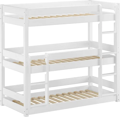 Weißes Dreier-Etagenbett 3 Liegeflächen Kiefer massiv weiß 80x200 Zubehör wählbar V-60.03-08WRollrost inkl.