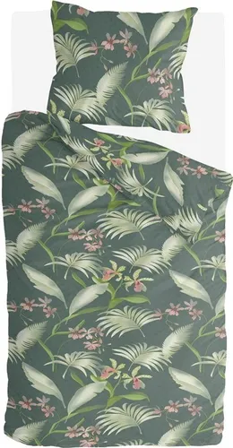 Byrklund Bettwäsche Greens & Flowers, 100% Baumwolle, 155x220, Grün - Bettwäsche in romantischem Blätterdesign, 100% atmungsaktive Baumwolle, ideal für einen erholsamen Schlaf und ein stilvolles Schlafzimmer.