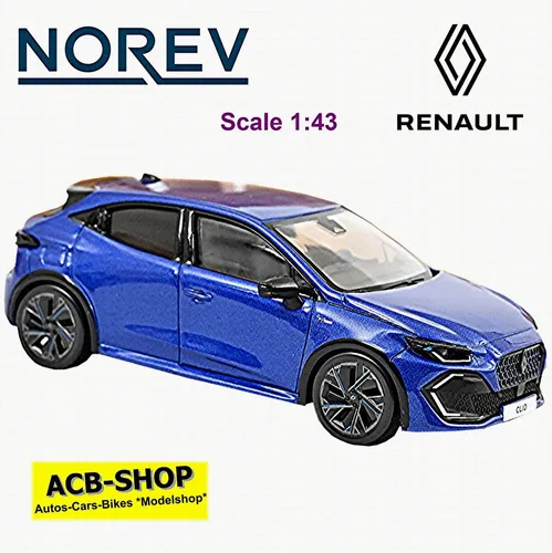 Renault Clio Esprit 2026 Modellauto 1:43 Norev - Detailgetreues 1:43 Modellauto des Renault Clio Esprit 2026 in Blau. Aus hochwertigem Die-Cast-Material, ideal für Sammler und als Dekoration. Maße: ca. 9 cm, OVP inklusive.