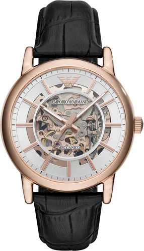 Emporio Armani Herrenuhr AR60007 - Automatikwerk, 43mm Rose Gold Edelstahlgehäuse - Armbanduhren für Herren, elegante Automatik-Uhr mit 50m Wasserdichtigkeit und hochwertigem Lederarmband für Stil und Funktionalität.