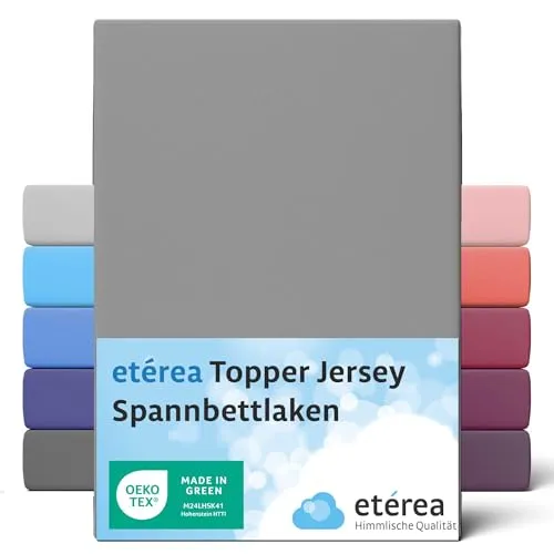 etérea Jersey Topper Spannbettlaken 90x200-100x200 cm Grau für 5-10 cm Steghöhe 100% Baumwolle - Oekotex Spannbetttuch Matratzen Bett Bezug - Bettlaken 90x200cm - 100x200cm Gray