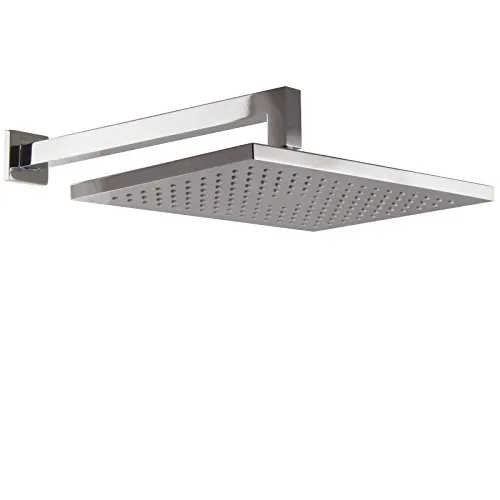 PaulGurkes Regenbrause mit Wandarm eckig Duschkopf Kunststoff rechteckig Chrom Zulaufarm aus massivem Messing hochwertig verchromt