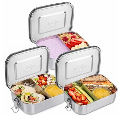 SILBERTHAL Lunchbox Brotdose Edelstahl Set (3-tlg) - Praktisches Set mit 3400 ml Gesamtvolumen, ideal für die Aufbewahrung von Mahlzeiten. Langlebig und einfach zu reinigen, perfekt für unterwegs.