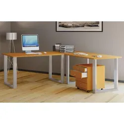 VCM Holz Schreibtisch Lona - Eckschreibtisch 130x130 cm - Kinderschreibtische mit individuell montierbaren Tischplatten, stabiler Metallfüße und hochwertiger Verarbeitung für kreatives Arbeiten.