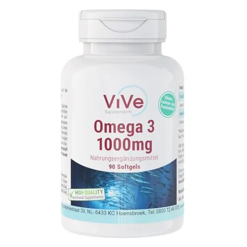 Omega 3 1000mg - 90 Softgels - Omega 3 aus Fischöl - mit EPA, DHA und Vitamin E - Hochdosiert - Qualität aus Deutschland - ViVe Supplements