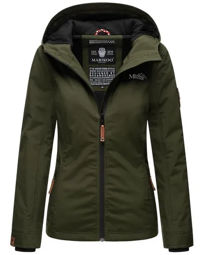 MARIKOO Damen Übergangsjacke B862 - leicht gefüttert mit Kapuze - Funktionsjacken für Damen, ideal für den Herbst mit hochstehendem Kragen und praktischen Taschen für Handy und MP3-Player.