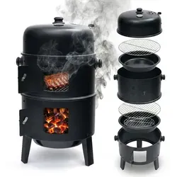Smoker Räucherofen Smokerfass Holzkohlegrill BBQ Tonne - Vielseitiger Grill-Smoker aus robustem Stahl, ideal für BBQ-Liebhaber. Mit bebilderter Anleitung, 79 cm hoch und 47,5 cm breit – perfekt für gesellige Grillabende.