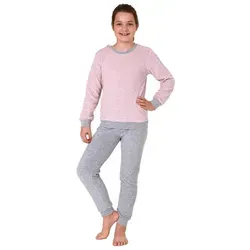 Normann Pyjama Mädchen Frottee Pyjama mit Herz Motiv - Bequemer langärmliger Schlafanzug für Mädchen in Rosa, aus bequemen Frottee-Material, perfekt für gemütliche Nächte.