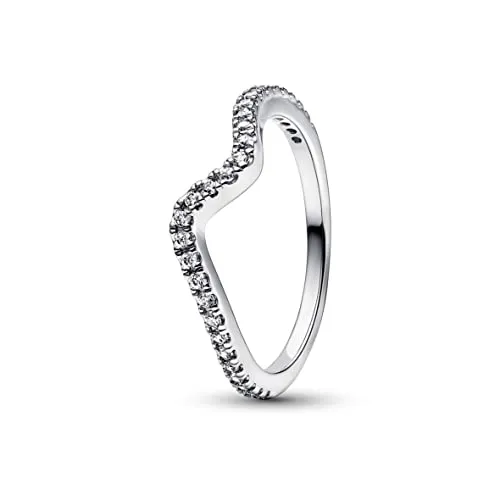PANDORA Damenring Funkelnde Welle Silber 192539C01-50 - Eleganter V-Ring aus Silber mit funkelnden Zirkonia-Steinen. Ideal für besondere Anlässe oder als stilvolles Accessoire im Alltag. Ringgröße 50/15,9.