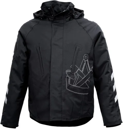 JOB-Tex Zimmerer-Jacke schwarz L - Arbeits- & Schutzkleidung, robuste Winterjacke mit Kapuze und Zimmerer-Logo für optimalen Schutz und Komfort bei der Arbeit.