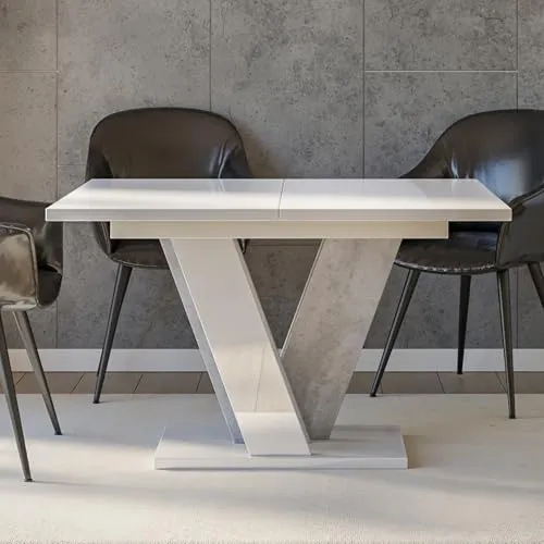 Home Collective Esstisch ausziehbar Tisch Küchentisch Esszimmertisch Ausziehtisch | erweiterbar bis 160 cm für 4-6 Personen | Esszimmer Küche Wohnzimmer Möbel | 120-160x90x75 cm | Weiß glänzend