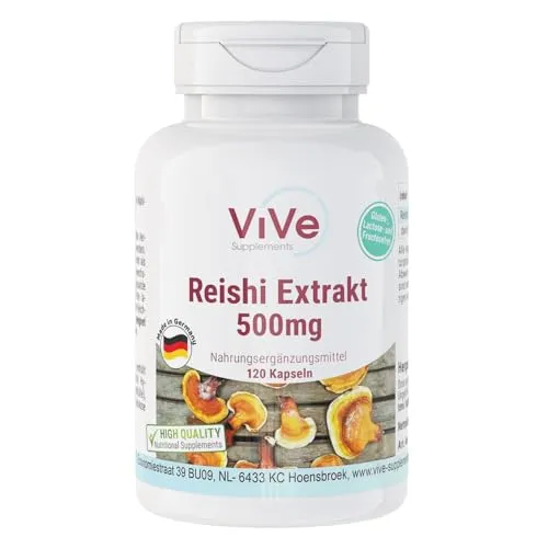 Reishi Extrakt 500mg - 120 Kapseln - Ganoderma lucidum- Vegan | Qualität aus Deutschland von ViVe Supplements