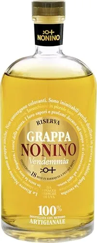 Nonino Grappa Vendemmia Riserva 41% vol (0.5 l) - Tresterbrand mit 18 Monaten Reifung in Eichen- und Sherryfässern. Erleben Sie die harmonische Stärke und vielschichtigen Aromen dieses Premium-Grappas.