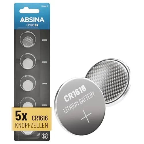 ABSINA 5X CR1616 3V Lithium Knopfzelle - Batterie CR 1616 auslaufsicher & Lange Haltbarkeit - CR1616 Batterie