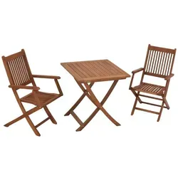 Merxx 3tlg. Rio Gartenmöbelset - 2 Sessel, 1 Tisch - Gartenmöbel-Set aus geöltem Eukalyptusholz, ideal für gemütliche Stunden im Freien. Inklusive 2 Klappsessel und einem Tisch, perfekt für kleine Balkone oder Terrassen.