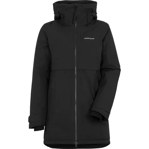 Didriksons Helle WNS Parka 6 - Damen Funktionsjacke in Schwarz - Wasser- und winddichter Damenparka mit atmungsaktiver Konstruktion (10.000 mm Wassersäule) für ultimativen Schutz und Komfort bei Outdoor-Abenteuern.