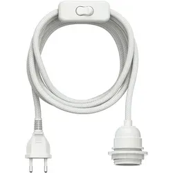 ledscom.de Textilkabel LEKA, Stecker, Schalter, weiß , 3 m, Lampen-Fassung, 1x E27 max. 60W