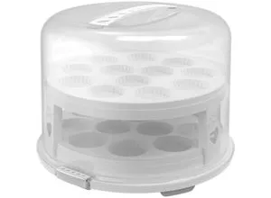 Rotho Fresh Tortenglocke hoch mit Trays - Tortenbutler aus lebensmittelechtem Kunststoff (PP), BPA-frei, mit Platz für 24 Muffins und sicherem Transport durch Klickverschlüsse - ideal für frische Backwaren.