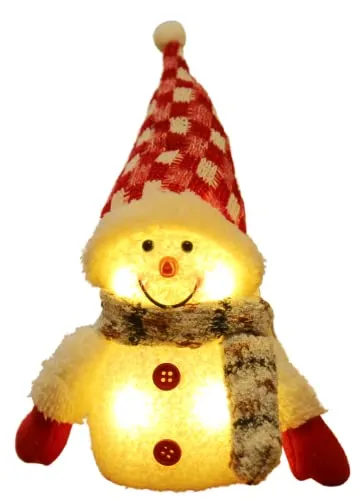 Bambelaa! Schneemann Snowy Deko LED Figuren Weihnachten Klein Rot Weiß Beleuchtet Innen Weihnachtsdeko Winter