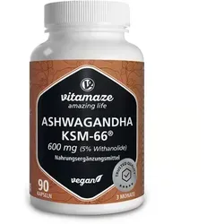 Vitamaze Ashwagandha 600 mg KSM-66 Kapseln - Arzneimittel für innere Balance, mit 600 mg hochwertigem Ashwagandha-Wurzelextrakt pro Kapsel – ideal gegen Stress und für mehr Energie im Alltag.