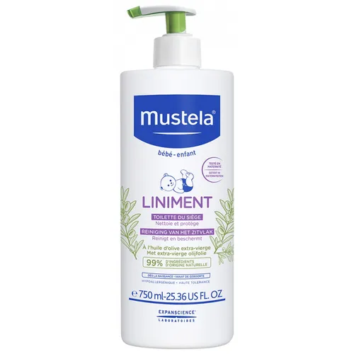 Das Liniment Pumpflasche 750ml der Marke Mustela ist ein natürliches Pflegeprodu