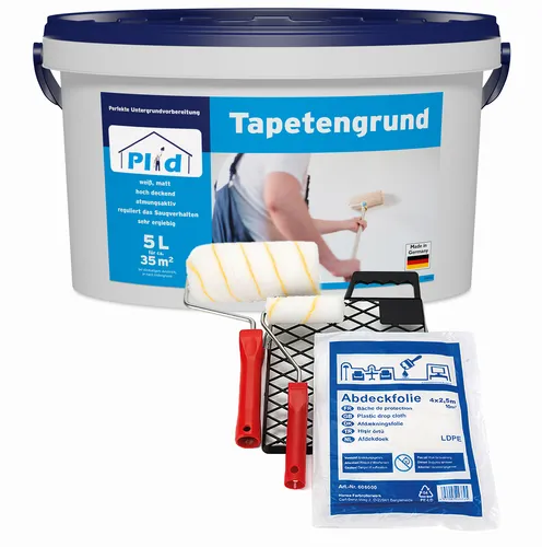 Premium Tapetengrund Tapetengrundierung Set Weiß - Hochdeckende Grundierung für bis zu 35m², schnelltrocknend und ideal für alle Zimmer. Perfekt für Beton, Gipsputz und Altanstriche.