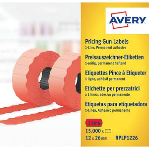 AVZ RPLP1226 Preis-Etiketten, 26x12 mm, rot, 15.000 Stück - Hochwertige, permanent haftende Preis-Etiketten in auffälligem Rot für eine effiziente Preisauszeichnung. Ideal für Avery Preisauszeichner, manipulationssicher durch Sicherheitsperforation. Perfekte Lösung für professionelle Produktkennzeichnung.
