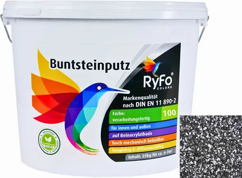 RyFo Colors Buntsteinputz Classic Line 100 schwarz/grau/weiß 25kg - Vielseitiger Fertigputz für Innen und Außen - Hochwertiger Buntsteinputz mit gemahlenen Marmorbestandteilen, ideal für kreative Wandgestaltungen. Witterungsbeständig und strapazierfähig, für ein individuelles Wohnambiente.