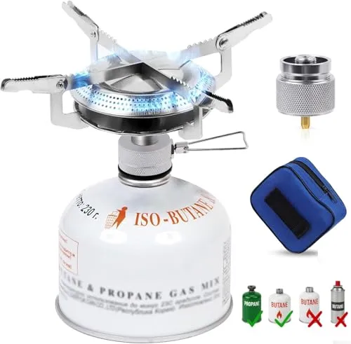 BILIPLE Gaskocher Campingkocher Mini Ultra Tragbares Gaskocher Faltbar Camping Kocher Flammig Gasherd Faltbarer Rucksack Herd Brenner für Camping Wandern BBQ Picknick