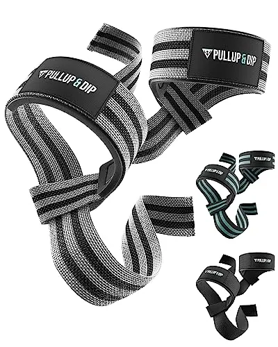 PULLUP & DIP Zughilfen fürs Krafttraining, gepolsterte Gewichtheber-Schlaufen, Handgelenk-Gurte, Zugschlaufen für Weightlifting, Bodybuilding, Latzug, Kreuzheben, Lifting Straps (1 Paar) (Grau)