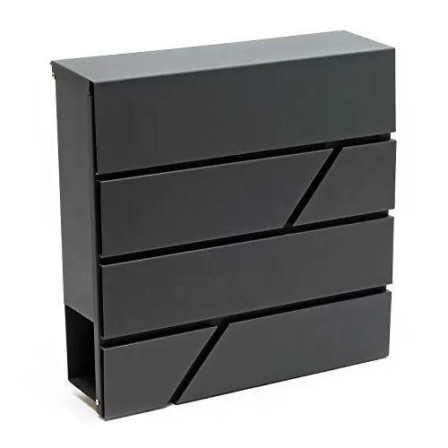 Wiltec Designer Briefkasten V14 Anthrazit 370 x 105 x 370 mm, Wandbriefkasten mit Schloss und Zeitungsrolle, Postkasten aus pulverbeschichtetem Stahl