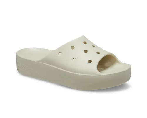 Crocs Classic Platform Slide 37-38 EU Bone - Wanderschuhe mit 31 mm Plateausohle für zusätzlichen Komfort und Stil. Die ikonische Crocs Comfort-Technologie sorgt für Flexibilität und 360-Grad-Komfort, ideal für jeden Tag.