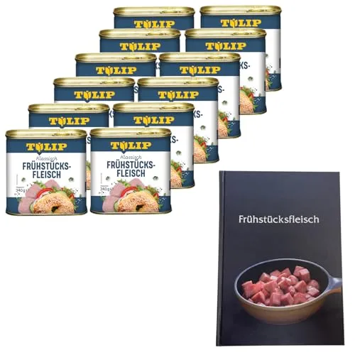 TULIP 12x Schweine-Frühstücksfleisch 340g mit Kochbuch - Genießen Sie 12 Dosen TULIP Frühstücksfleisch (340g) aus 87% bestem Schweinefleisch. Inklusive gebundenem Kochbuch mit 57 köstlichen Rezepten für jede Gelegenheit. Ideal für abwechslungsreiche Gerichte!