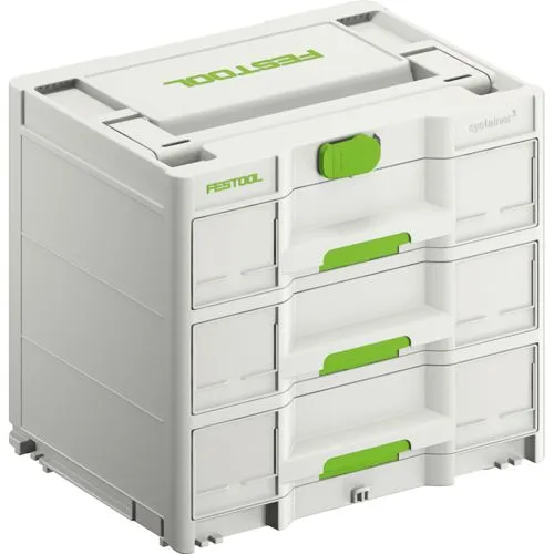 Festool Sortimentskasten SORTAINER SYS3-SORT3 M337 - 39,6 x 33 x 29,6 cm, mit 3 variabel einstellbaren Schubladen für optimalen Stauraum und Schutz vor Staub und Spritzwasser