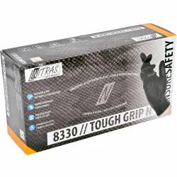 MCD Medical Care Dental GmbH NITRAS TOUGH GRIP N Einmalhandschuhe, schwarz, Puderfreie und unsterile Nitrilhandschuhe mit innovativer Schuppenoberfläche, 1 Packung = 50 Stück, Größe L 8330-L