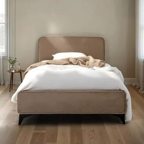 IDIMEX Polsterbett LAVORO 90x200 cm - Elegantes Einzelbett in greige mit bequemem Samtbezug, inklusive Roll-Lattenrost für optimalen Schlafkomfort. Ideal für Schlafzimmer und Gästezimmer.
