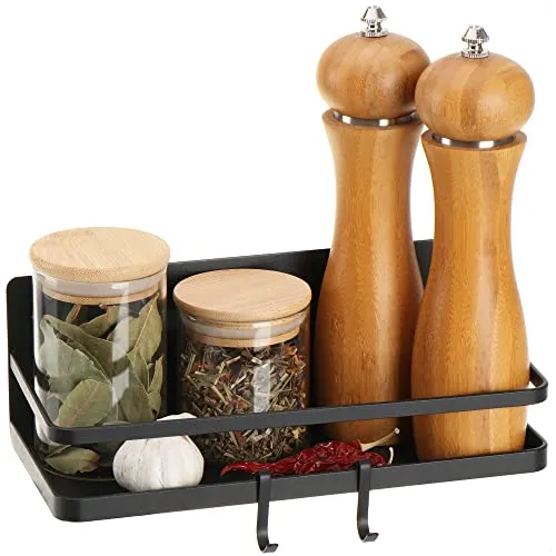 Robin Goods® Kühlschrank Magnet-Regal - Hängeregal mit 2 Haken - Küchen-Ablage magnetisch für Gewürze aus Metall - Magnetregal, Organizer bis max. 6kg belastbar (1 Stück - schwarz)