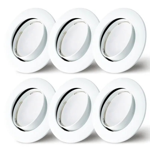 6er Set Einbaustrahler Weiß Ø68mm Lochbohrung mit LED Modul 5 Watt 400 Lumen Warmweiß 2700K ultra flach 30mm schwenkbar