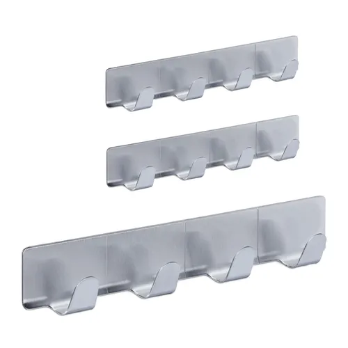 Hakenleiste selbstklebend - 4 Edelstahl Wandhaken für Bad - Wandhaken aus Edelstahl, selbstklebend und rostfrei, ideal für das Bad. Mit 4 Haken für Handtücher und mehr, einfache Montage ohne Bohren.