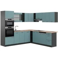 Vicco Winkelküche R-Line, Blau-Grau/Anthrazit, 237 x 247 cm - L-Küche mit höhenverstellbaren Füßen, modularer Gestaltung und modernem Design – die perfekte Lösung für Ihr Zuhause.