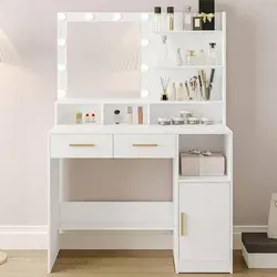 Schminktisch mit Spiegel und 10 LED-Beleuchtung – Weiß