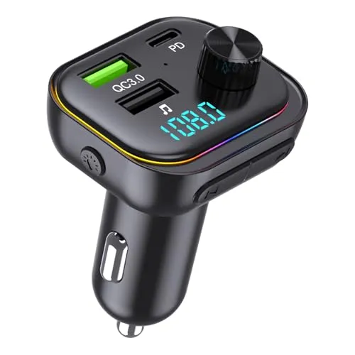 FM Transmitter Bluetooth V5.3-54W (PD 36W&18W) 3 USB Port Ladegerät Autoadapter Wireless Radio Receiver LED Display 32GB USB Drive mit mit 7 Farben Umgebungslicht und Lichtschalter