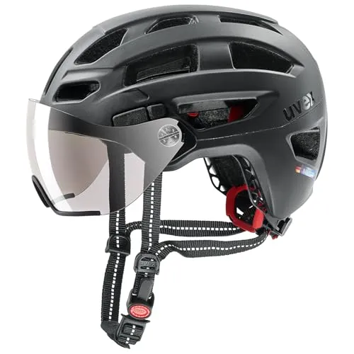 Uvex Finale Visor black matt ltm. silver 52-57 - Fahrradhelm mit zusätzlichem Schutz durch zweite PC-Schale, optimaler Anpassung dank uvex anatomic IAS System und hervorragender Belüftung für kühlen Kopf bei jeder Fahrt.